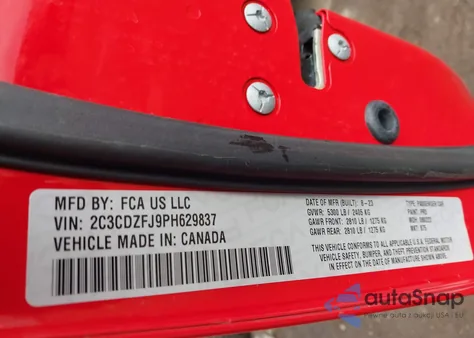 2023 Dodge Challenger R/T Scat Pack z USA, uszkodzony, nr VIN 2C3CDZFJ9PH629837